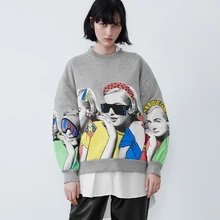 AGong повседневные толстовки с круглым вырезом, женская модная толстовка с принтом, женская элегантная Толстовка с длинным рукавом, Женская толстовка JW