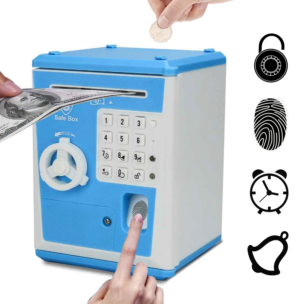 Electronic Piggy Bank ATM Fingerprint Password Money Box Cash Coins