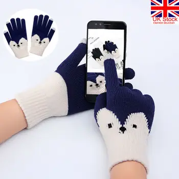 

Cartoon Fox Cute Winter Touch Screen Gloves Women Men Warm Stretch Knit Mittens Imitation Wool Full Finger Crochet Thicken