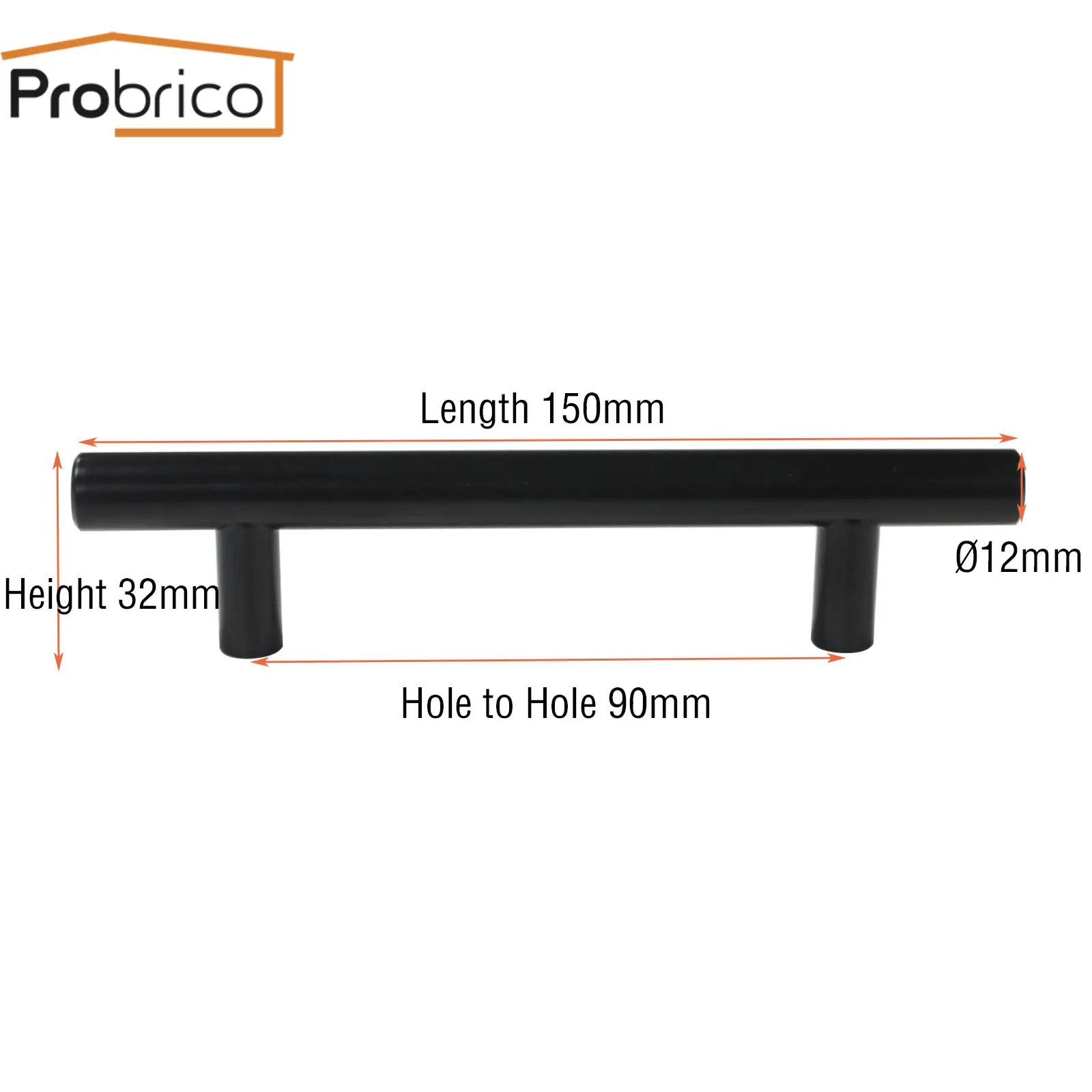 Probrico "~ 24" черный шкаф ручки Кухня шкаф со стеклянными дверями тянет Диаметр 12/14 мм Нержавеющая сталь ручка для ящика, продезенфицированна - Цвет: 12mm 90