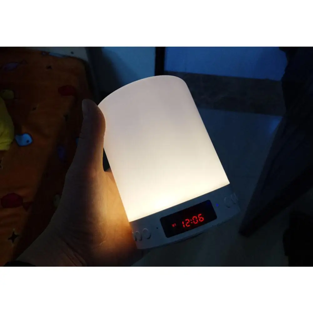5 в 1 перезаряжаемая портативная прикроватная лампа Tacile настольная лампа Bluetooth динамик музыка USB FM радио Будильник цифровой светодиодный светильник