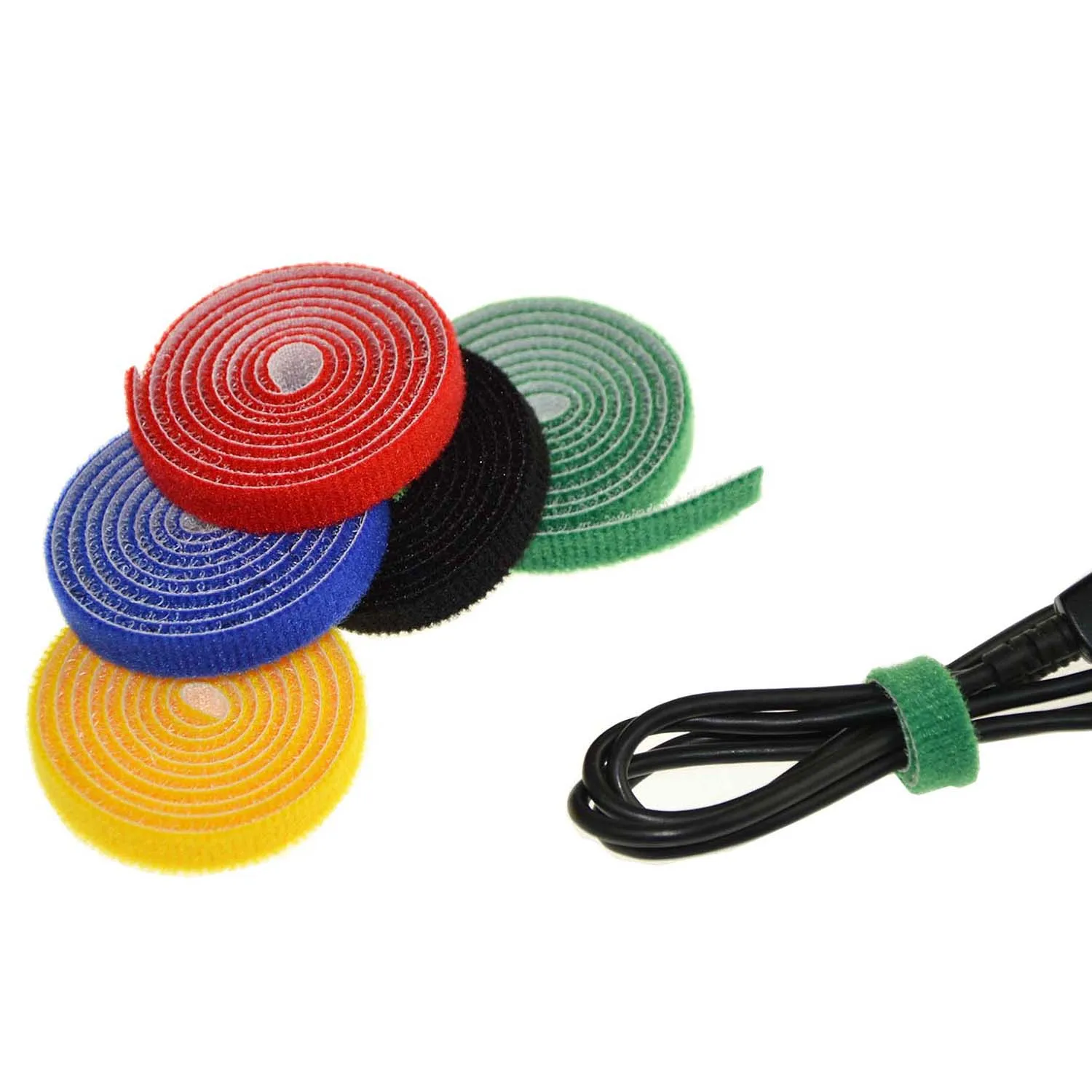 Многоразовые ремешки для кабелей однооберточная самозахватывающая лента 5 цветов(1 см* 88 см/рулон)-2 упаковки