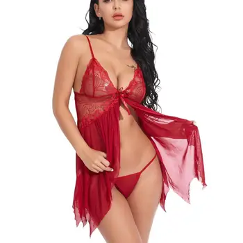 

Mesh Strap Women Sleeveless Pajama Sets Nightwear Lace Sleepwear Set Top Sexy Lingerie Ladies Pijama Mujer Y0990A