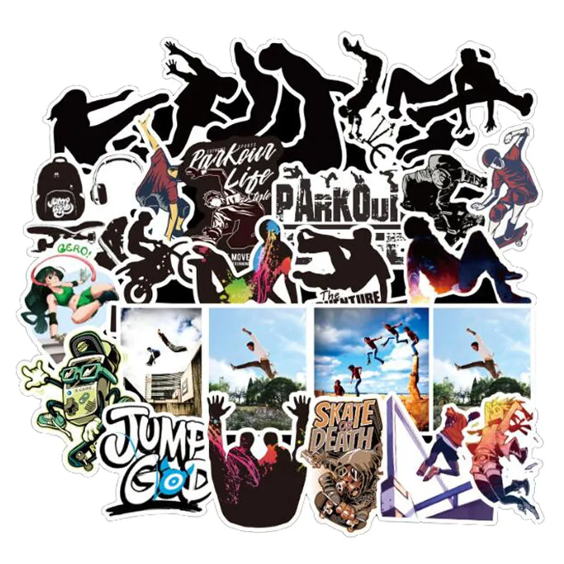 50Pcs Parkour Decal Extreme Sports Stickers Jumping Cities Street Sticker Skateboard Moto Bicycle Car Guitar Fridge Sticker