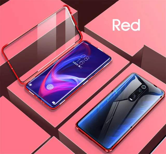 Металлический магнитный адсорбционный чехол для Xiao mi Red mi K20 Pro, двойное закаленное стекло, полный магнит, чехол s mi 9T Pro, чехол с подушкой безопасности s Global - Цвет: RED