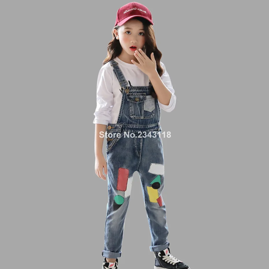 

Abesay Denim Fashion Overalls For Girls Patchwork Geometric Kids Overalls Autumn Winter Teenage Clothing For Girls 6 8 12 Years