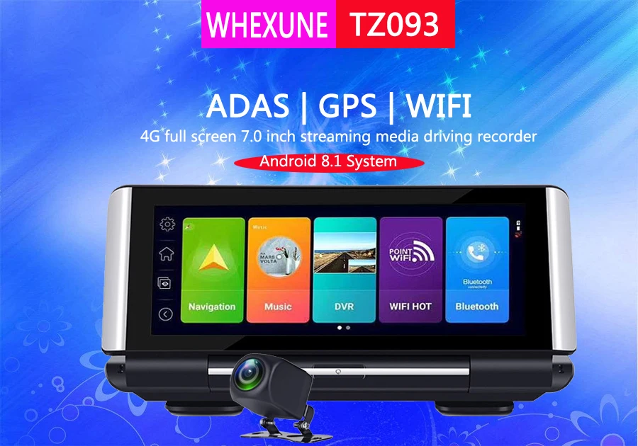 WHEXUNE 7,0 дюймов 4G Android 5,1/8,1 Автомобильный видеорегистратор Камера gps навигация ADAS 1080P двойной объектив Автомобильный видеорегистратор ночное видение WiFi