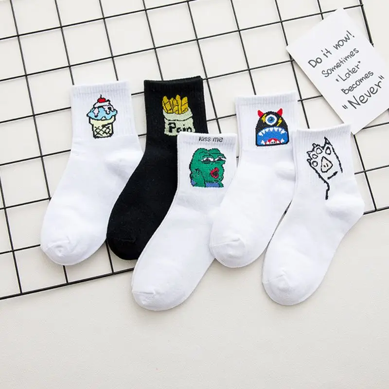 5 пар носков в стиле Харадзюку для женщин и девочек, носки в стиле хип-хоп, хлопковые осенне-зимние носки унисекс с героями мультфильмов, Новинка