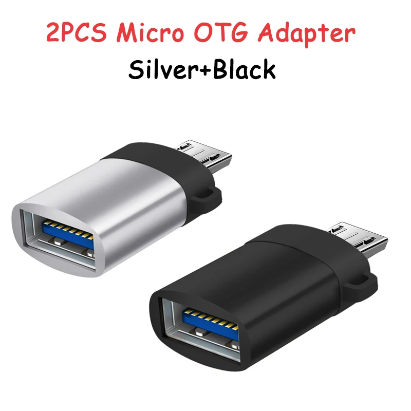 2 шт. Micro USB 3,0 OTG адаптер Micro Male-USB Female для samsung Xiaomi Honor huawei Redmi OPPO VIVO Realme Data 30 USB кабель - Цвет: Silver Black 2PCS