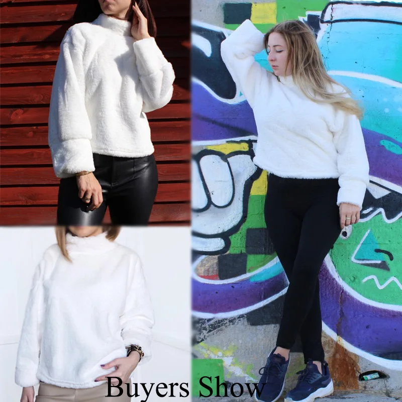 2019 Fashion Women Turtleneck Sweaters Long Sleeve Soft Plush Autumn Winter Casual Sweater Thick Warm Faux Fur Pullover Tops