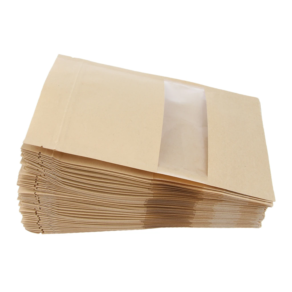 Download 100pcs Brown Paper Pouch Kraft Paper Sachet With Window And Bottom For Packing Of Coffee Tea And Food More Storage Bags Aliexpress