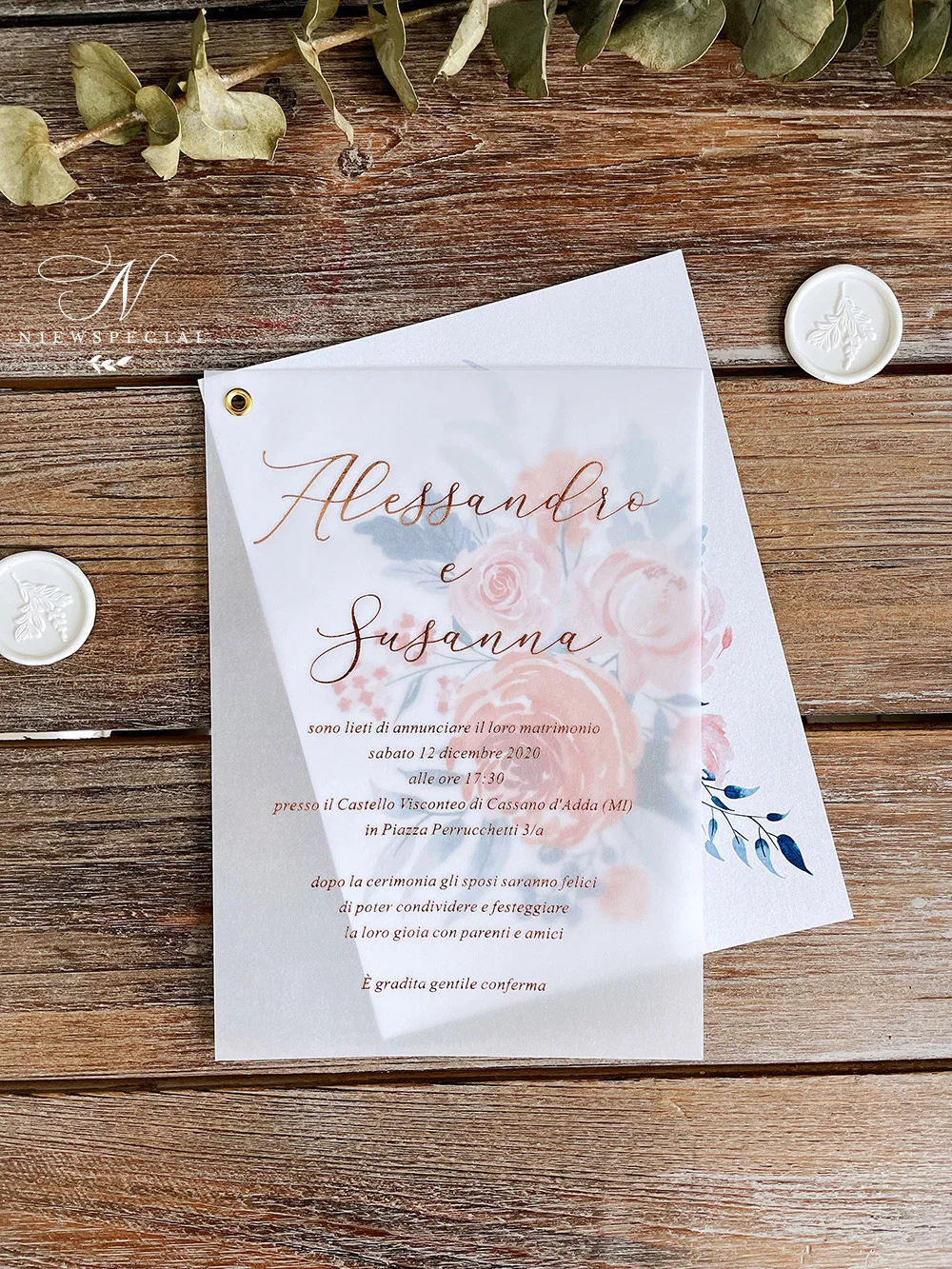 Clear Vellum Envelopes Rose Gold Floral Foil Printed for Your