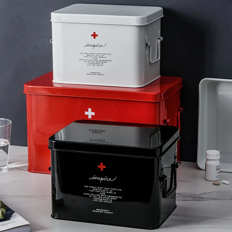 Metal Household First Aid Kit Outdoor Camping Medical Box Portable