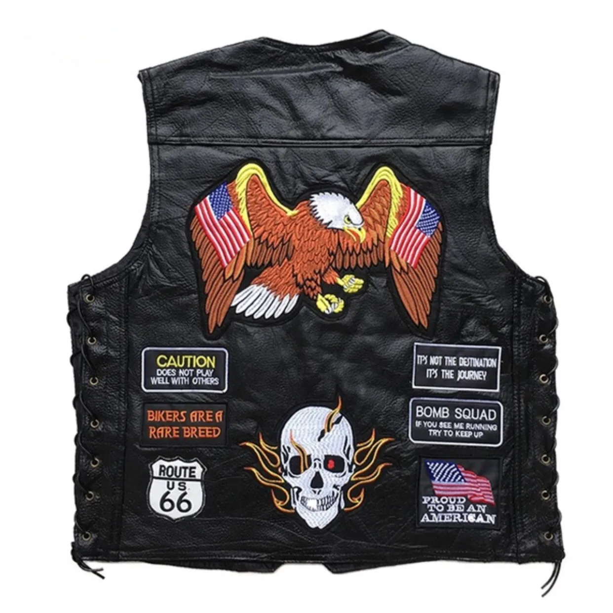 

America Harley Davidson Motorcycle Riding Waistcoat Genuine Leather Vest Men Leather Waistcoat Embroidery Badge Net Version of a