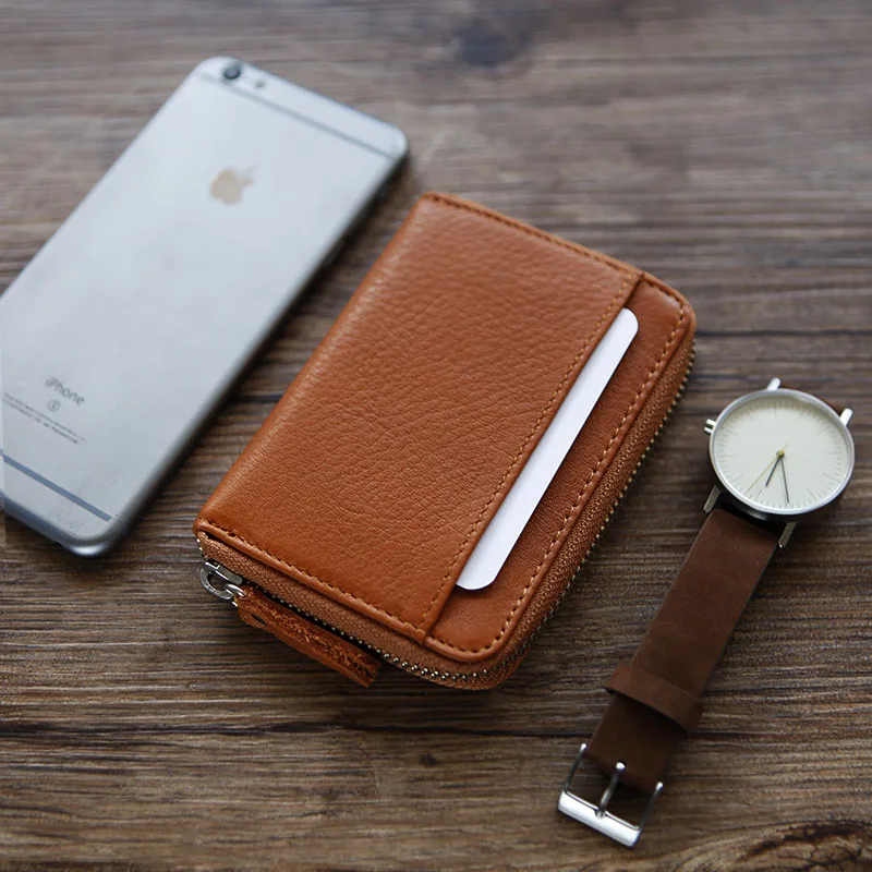 

LAN Freeshipping Men's zipper wallet natural cowhide leather zipper little purse lady's zipper wallet