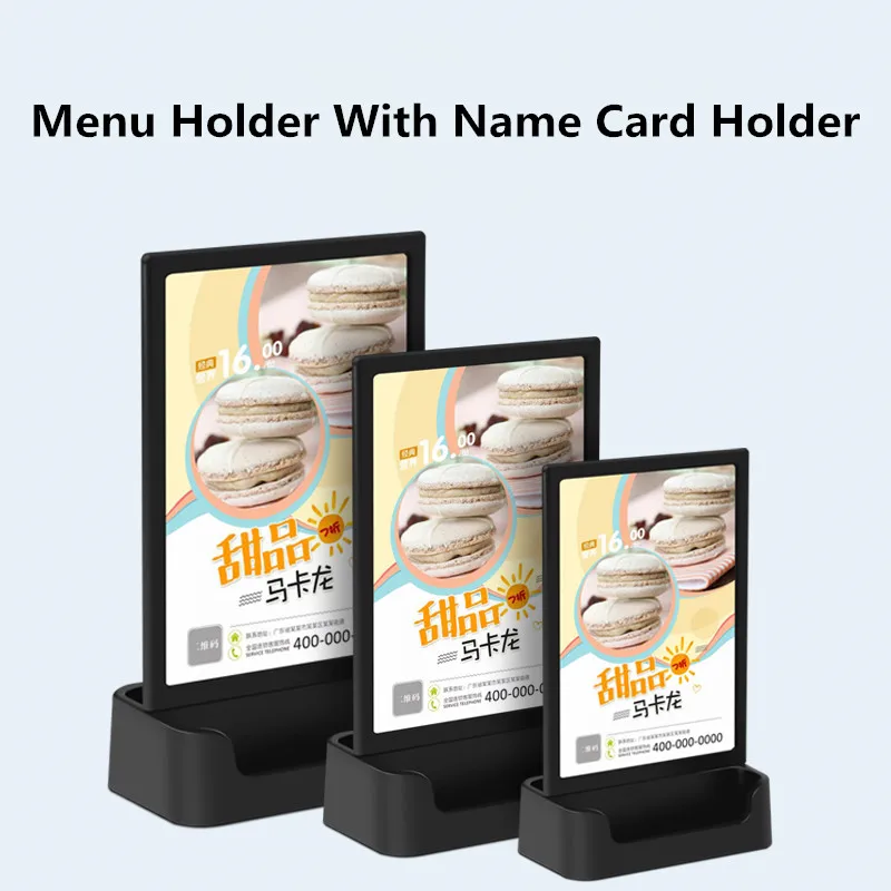 

A5 T-Shaped Desktop Menu Sign Holder Display Stand Poster Picture Flyer Holder Frame With Business Card Case Holder