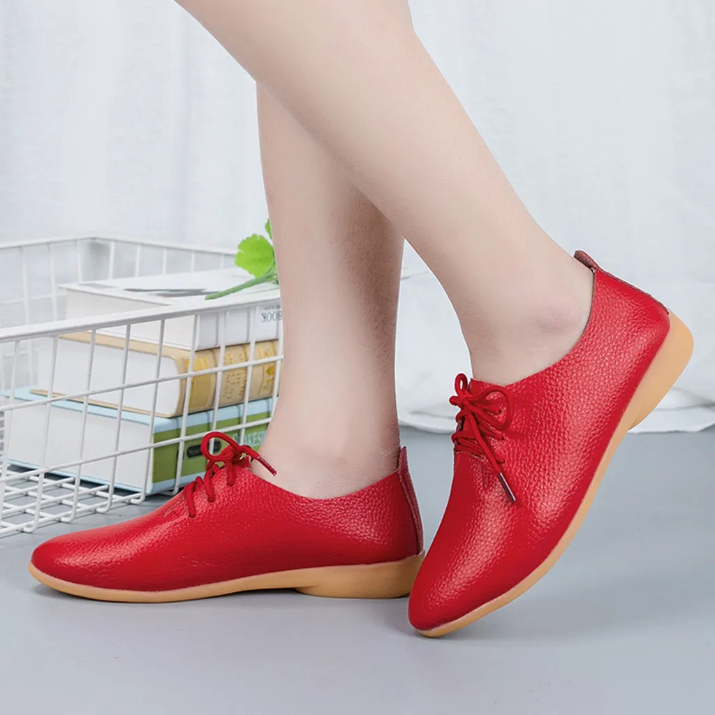 Женские кожаные туфли на плоской подошве удобные повседневные с заостренным