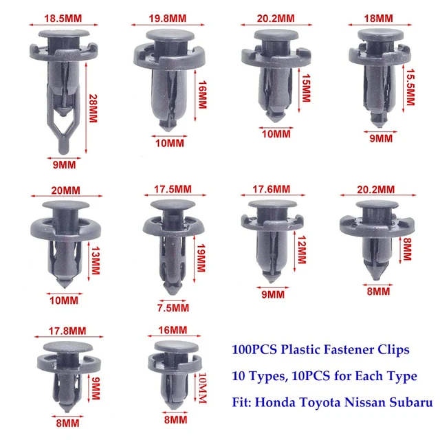 Clips de pare-chocs en plastique pour garde-boue de voiture, clips de  retenue, goupille de poussée, Subaru, Nissan, Mazda, Honda, 8mm, 9mm, 10mm,  200 pièces - AliExpress