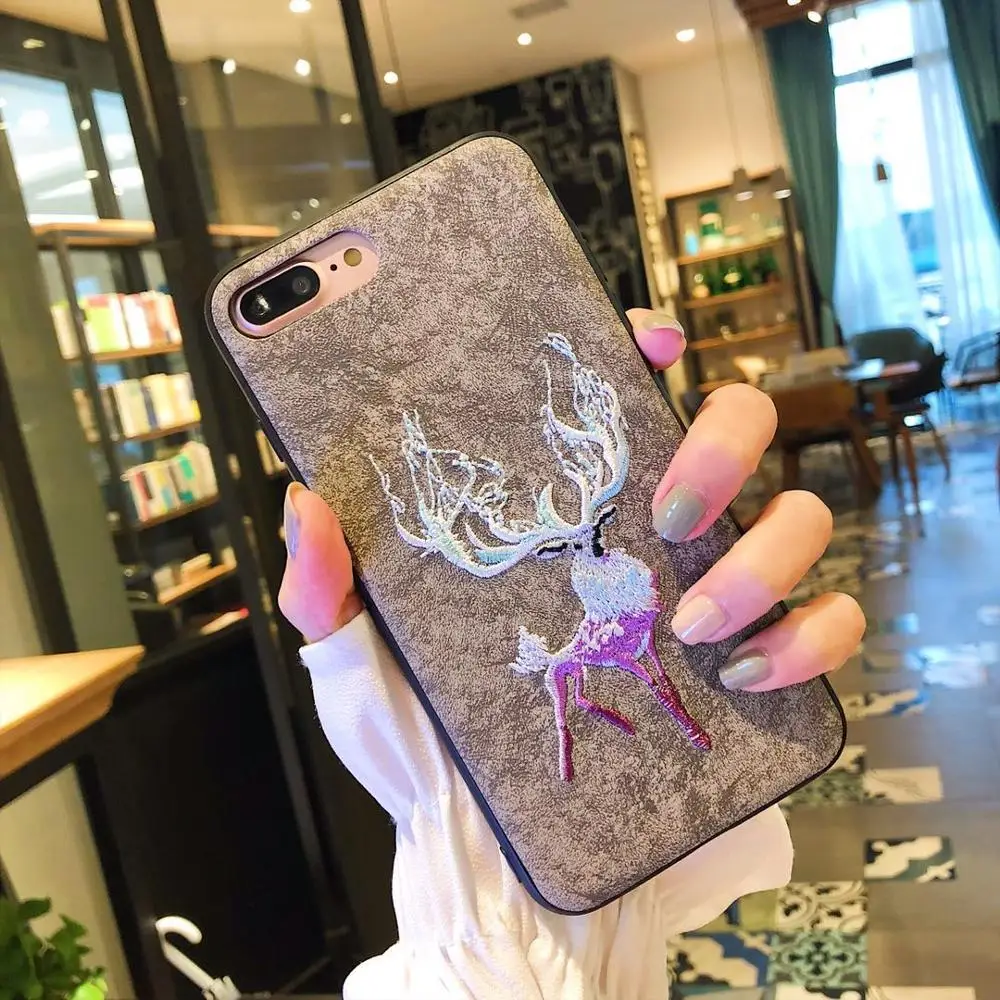 Кожаный чехол для телефона с вышивкой для iphone 6 7 8 6Plus 7Plus 8 Plus