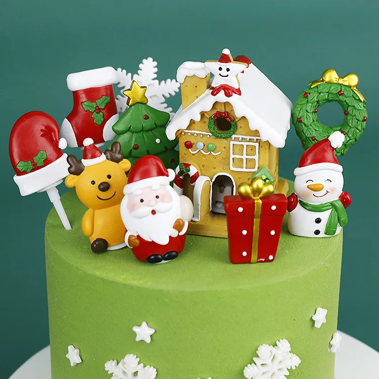 Christmas Cake Toppers Resin Santa Claus Decor Xmas Small House Cupcake Dec Merry For Home Happy new Year | Дом и сад