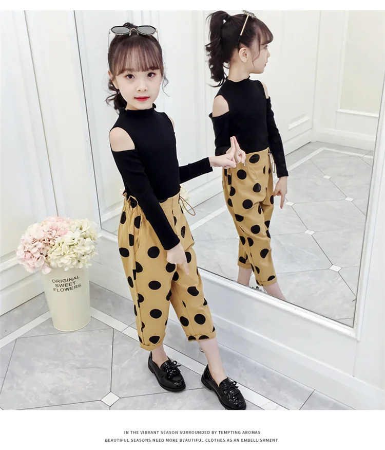Комплекты одежды для девочек kinderkleding рубашка с длинными рукавами+ штаны г., 2 предмета в горошек