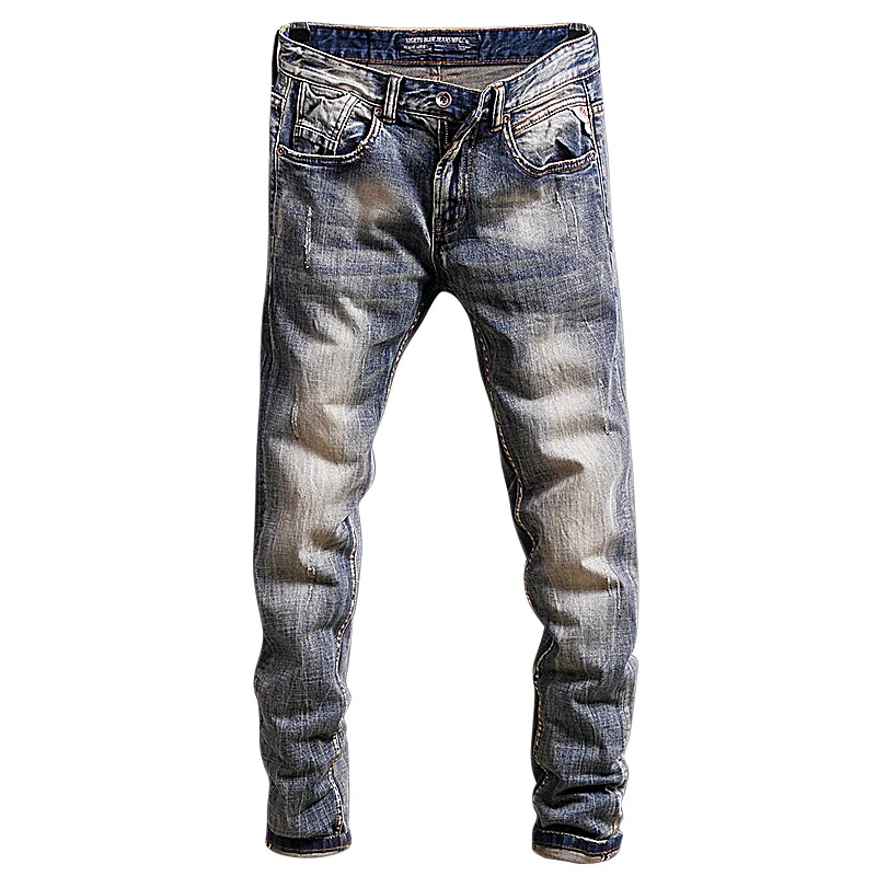 Italian Style Fashion Men Jeans Retro Wash Slim Fit Classical Jeans Men Simple Denim Pants High 3