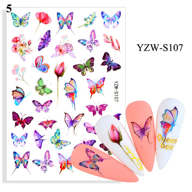 Flower Leaves Self Adhesive Sliders Beauty Nail Foils Blue & Black Summer Art Nail Stickers 3d Decals New 2021