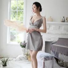 Ночная рубашка, женская сексуальная ночная рубашка с v-образным вырезом, кружевной отделкой, с открытой спиной, регулируемым ремешком, с разрезом по бокам, сексуальная женская ночная рубашка, женская ночная рубашка