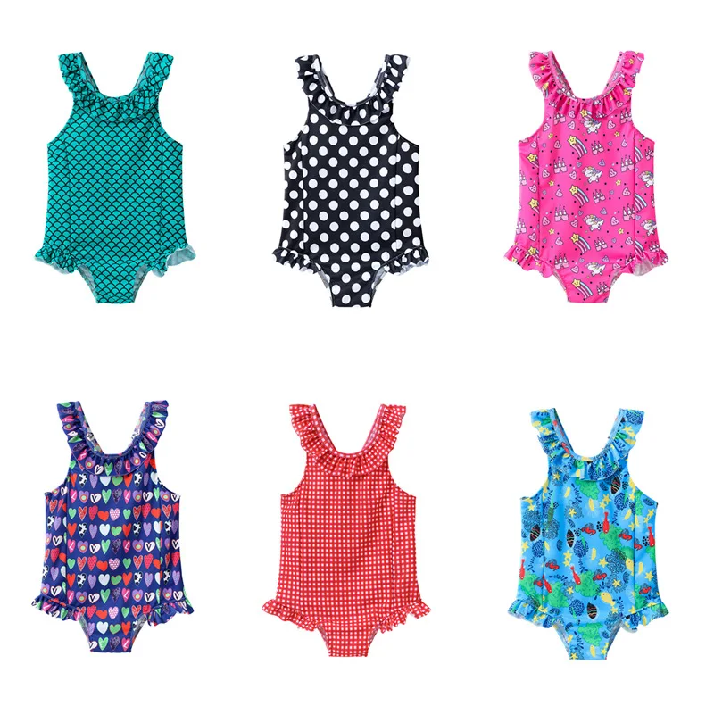 

INS Europe And America Hot Selling KID'S Swimwear Girls Flounced Swimwear Children Baby Cute Cartoon One-piece Swimming Suit