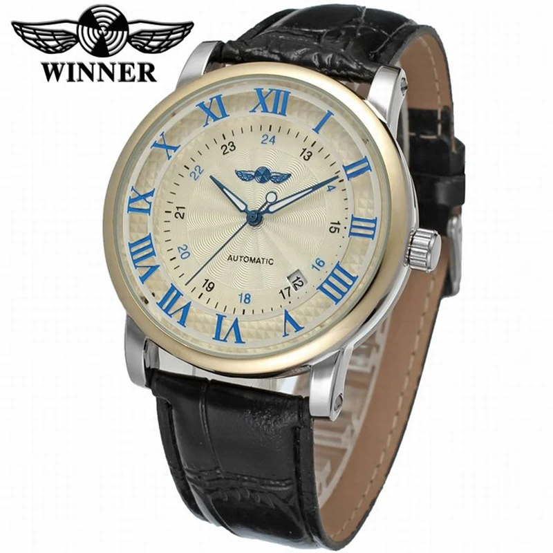 

WINNER Mechanical Men Watch Classic Rome Number Dial Sport Men's Wristwatch Luxury Top Brand Automatic Mens Watch tevise relogio