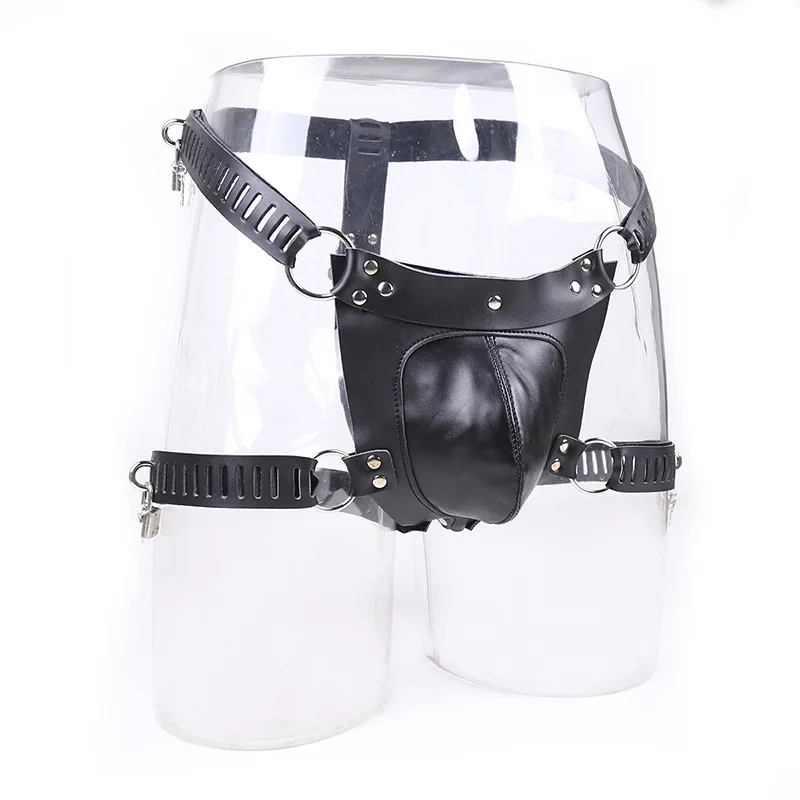 Male PU leather Cock Cage Penis Ring Chastity Pants Device with Metal Lock Adult Belt Sex Toys BDSM Bondage Products | Красота и