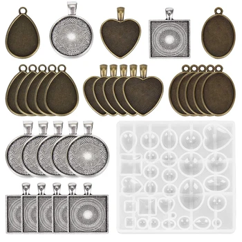 

31pcs/set Round Pendant Trays DIY Crafting Jewelry Casting Mold Resin Silicone Gift Making Square Kits Heart Teardrop 5 Styles
