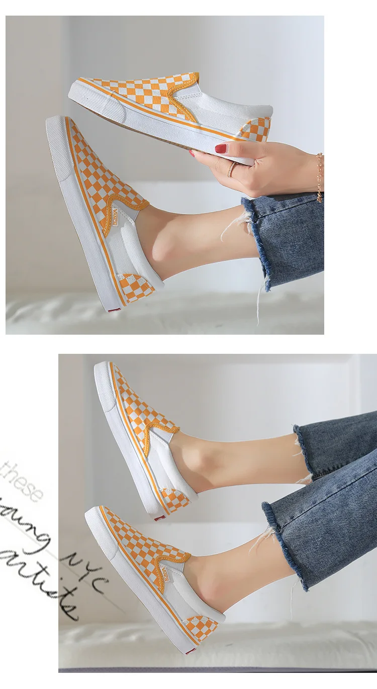 Mhysa Spring Women Vulcanize Shoes Canvas Shoes Slip On Breathable One foot lazy shoes Shallow Plaid Casual Shoes L369