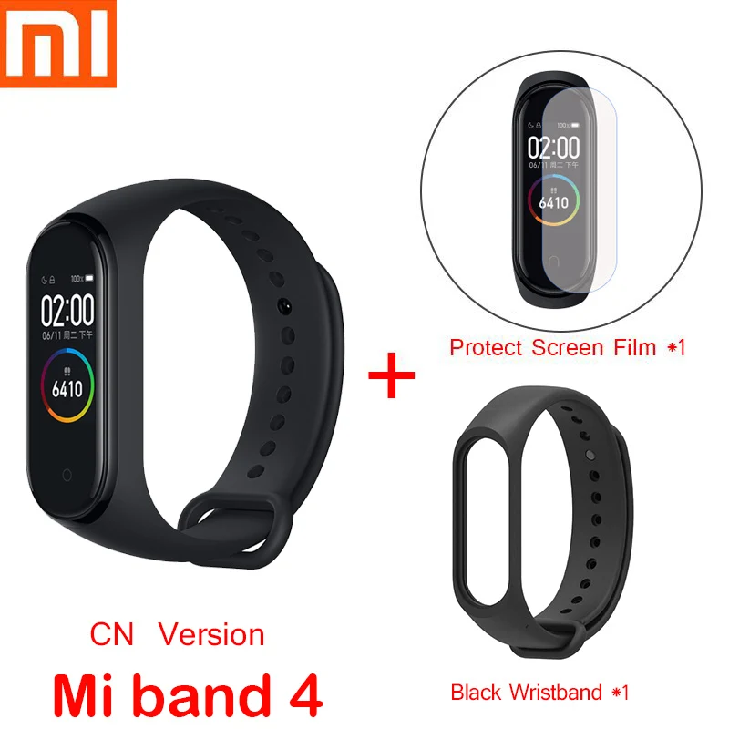 Xiaomi mi Band 4 и 3 умные браслеты mi band Браслет пульсометр фитнес-трек сенсорный экран pulsera intelgent часы - Цвет: mi band 4 add strap