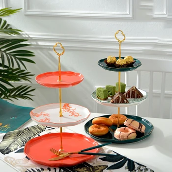 

2&3-Tier Ceramic Cupcake Display Stand Cake Rack Wedding Event Party Round Tower Plate Dessert Organizer Home Desktop Decoration