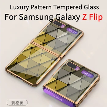 

Fold Case For Samsung Galaxy Z Flip Luxury Pattern Tempered Glass Hard Protective Cover For Samsung Z flip F7000 F700F Cover