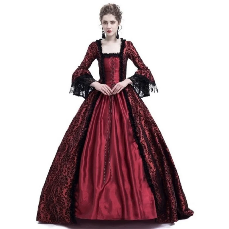 Larp Halloween Velvet Witch Princess noble Long Dress Adult Costume Cosplay Outwear Gothic Medieval Dress trumpet Queen Costume