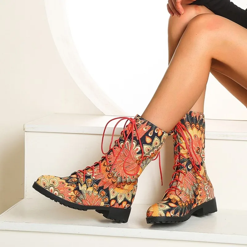 Socofy botas con cordones para mujer, botines con estampado de flores, a la  moda, de punta redonda, sexys, de diseñador, color negro, 2020|Botas hasta  el tobillo| - AliExpress