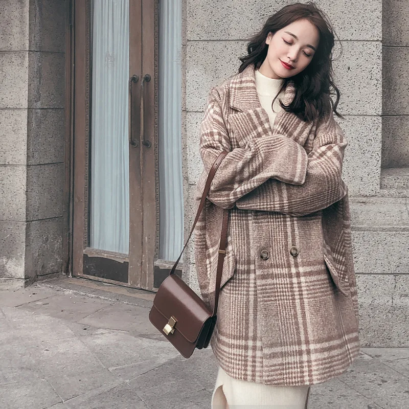 

Plaids And Tweedst Women's 2019 Autumn And Winter Popular New Style Korean-style Mid-length Woolen Short-height Network Red Plai