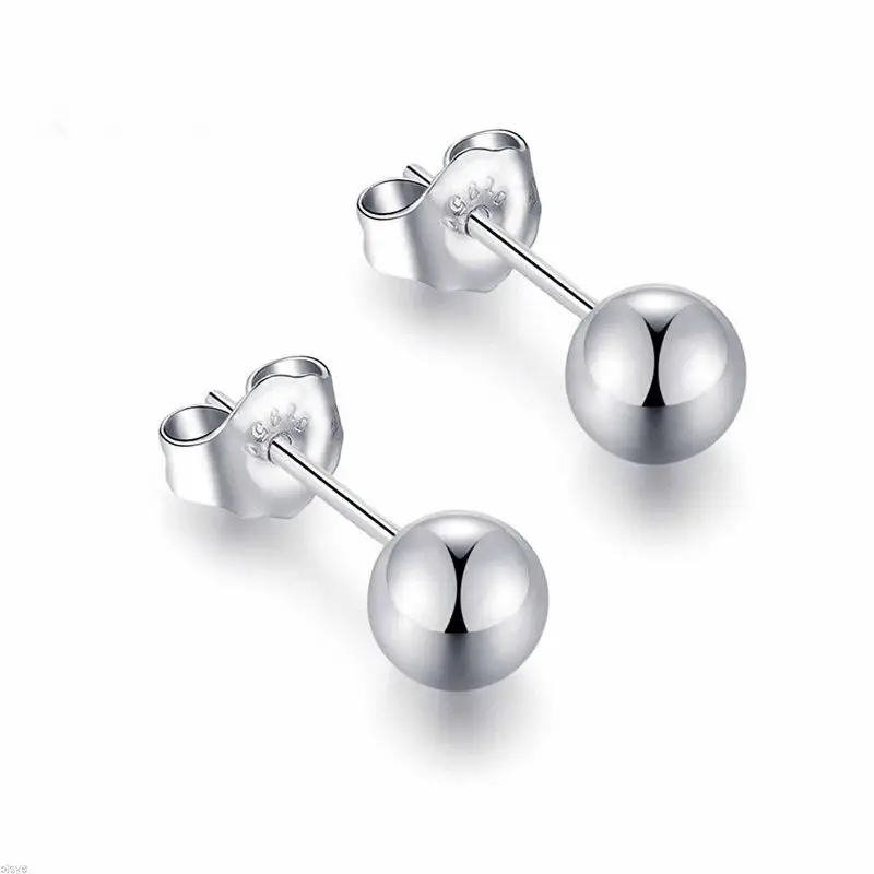 

New Solid Pure PT950 Platinum Earrings Women Smooth Ball Stud Earrings 1.2-1.6g 5mm