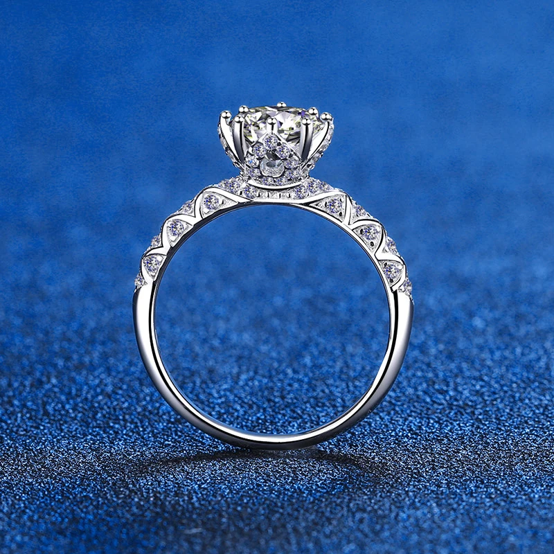 6.5mm Moissanite Crown Engagement Ring 1CT Diamond Floral Euro Shank 8 Prong Sterling Silver Wedding Rings For Women Jewelry - Image 3