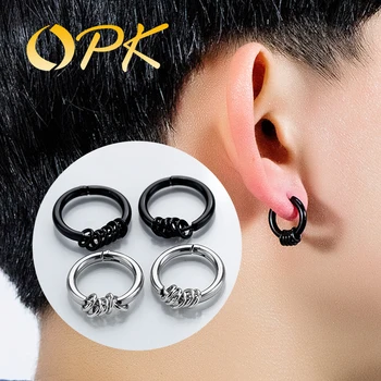 

OPK Men Stud Earrings Unisex Women Round Hip Hop Stainless Steel Hipster Rock Tiny Minimalist Earring Black Steel 508