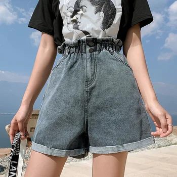 

2020 Summer Jeans Shorts Plus Size Wide Leg Pants Loose Korean Ruffles Women's High Waist Pants Mini Casual Outerwear TAD209