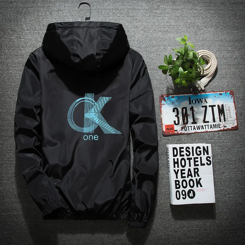 

2019 new spring and autumn men's jacket fan print hooded jacket casual zipper men's windbreaker men's brand clothing size s-7xl