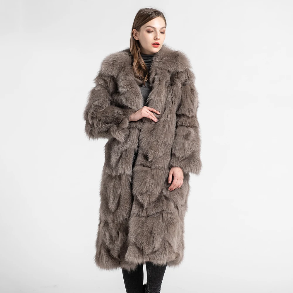 Новое поступление, женское длинное пальто с натуральным лисьим мехом, женская модная верхняя одежда, роскошное теплое зимнее пальто S7575