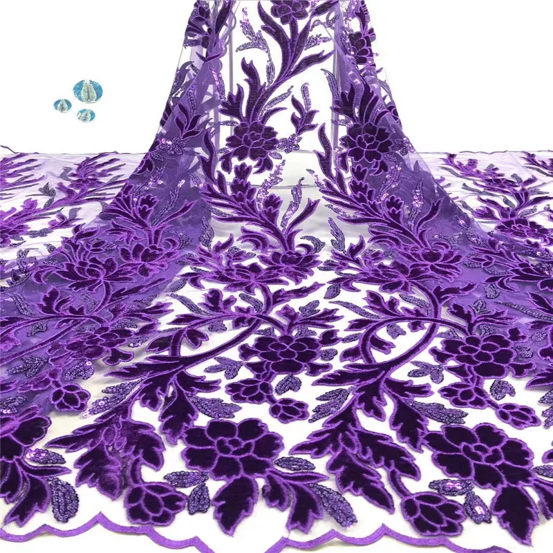 

Soft Nigerian Velvet Lace Fabric French Sequins Laces Fabric Beautiful African Lace Fabirc For Women Party Wedding Trim Purple