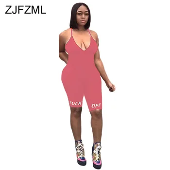 

Neon Orange Fitness Plus Size Playsuit Women Spaghetti Strap Letter Print Slim Jumpsuit Streetwear High Waist Open Back Bodysuit
