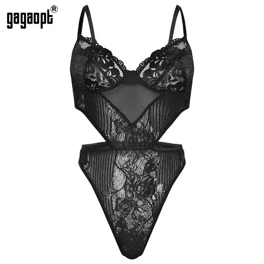 Gagaopt, Кружевное боди для женщин, с вырезами, с завязками, сексуальное боди, черный, с открытой спиной, боди, комбинезон, Комбинезоны