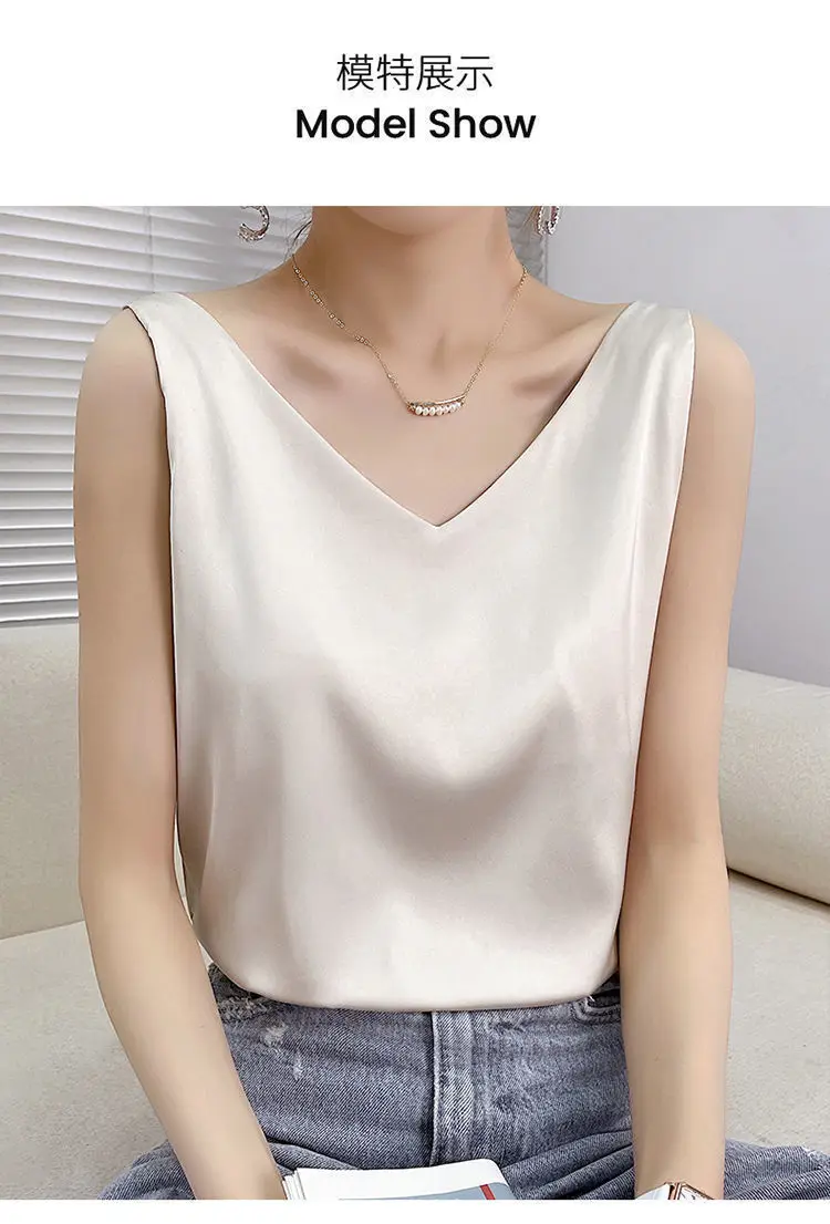 Satin Top Woman Clothes Summer White Tanks And Camis Female Vest Vintage Korean Fashion Free Shipping Sexy Born Sweet Plus Size womens cami