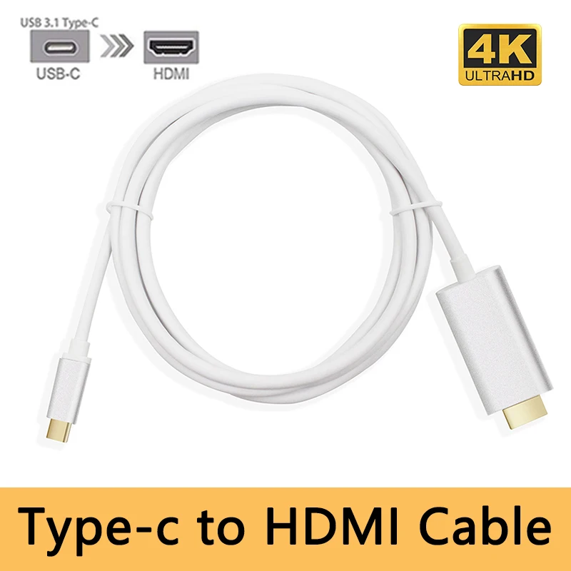 

USB 3.1 Type C to HDMI Cable Adapter Converter Male to Male for MacBook2016 Huawei Matebook Smasung S8 1.8 M color Silver